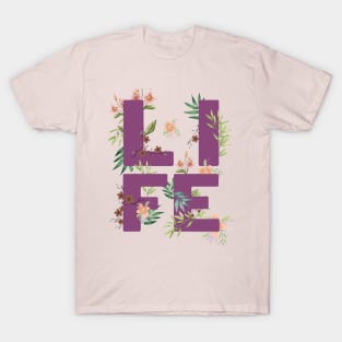 LIFE TYPOGRAPHY FLORIST PURPLE BASE T-Shirt